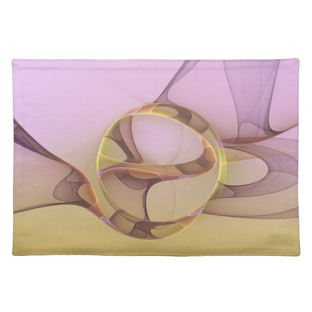 Abstract Motions Modern Pink Golden Fractal Art Cloth Placemat (Front)