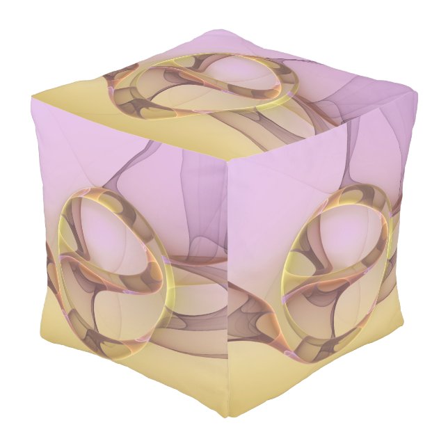 Abstract Motions Modern Pink Golden Fractal Art Outdoor Pouf (Angled Front)