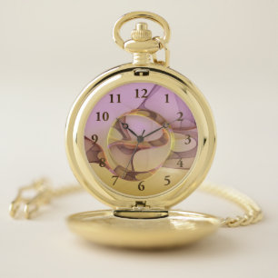 Abstract Motions Modern Pink Golden Fractal Art Pocket Watch