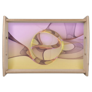 Abstract Motions Modern Pink Golden Fractal Art Serving Tray
