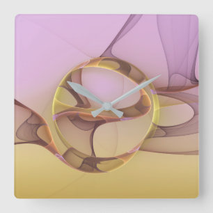 Abstract Motions Modern Pink Golden Fractal Art Square Wall Clock