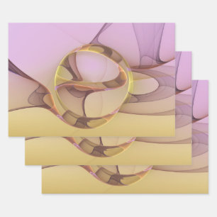 Abstract Motions Modern Pink Golden Fractal Art Wrapping Paper Sheets