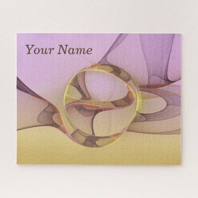 Abstract Motions Modern Pink Golden Fractal Name Jigsaw Puzzle (Horizontal)