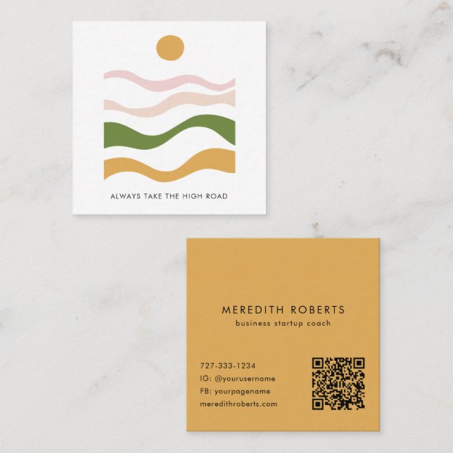 Abstract Motivational Quote Take the High Road Square Business Card (Front/Back)