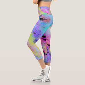 Abstract Mottled Multicolor Capri Leggings