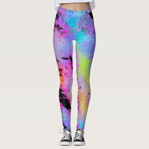 Abstract Mottled Multicolor Leggings