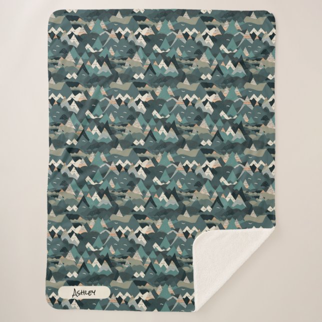 Abstract Mountain Forest Personalized Name Sherpa Blanket (Front)