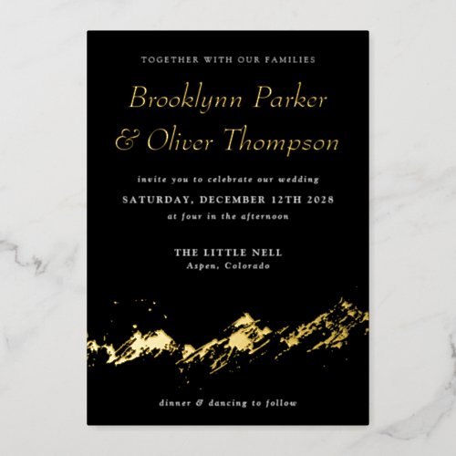 Abstract Mountain Gold on Black Wedding Foil Invitation