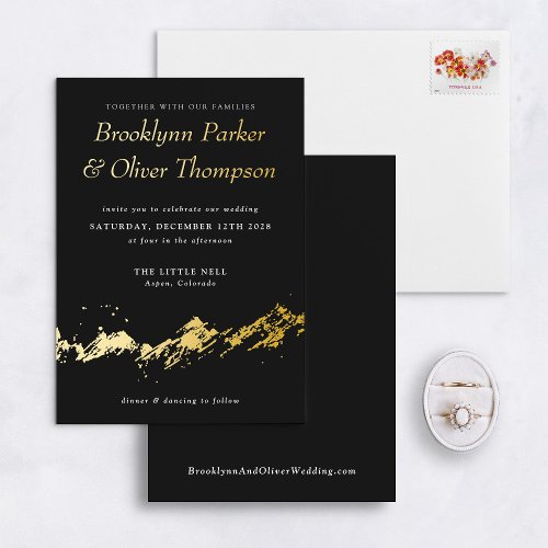 Abstract Mountain Gold on Black Wedding Foil Invitation