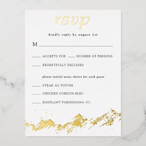 Abstract Mountain Gold on White Wedding RSVP Foil Invitation Postcard