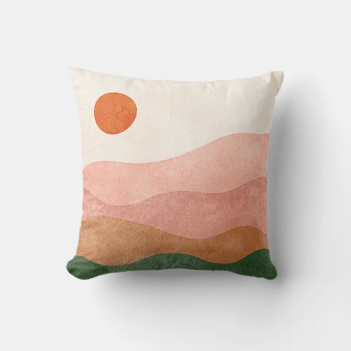 Abstract Mountain Landscape Modern Boho Sun Throw Pillow