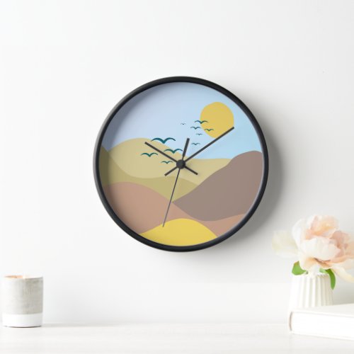 Abstract Mountain Landscape With Earthy Tone Clock