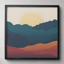 Abstract mountain layers in deep blue and orange