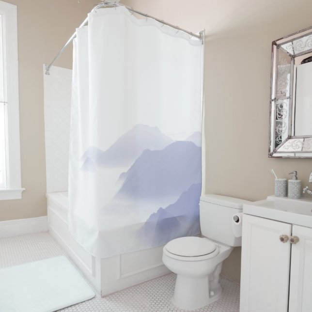 Abstract Mountain Modern Elegant Periwinkle Blue Shower Curtain (In Situ)