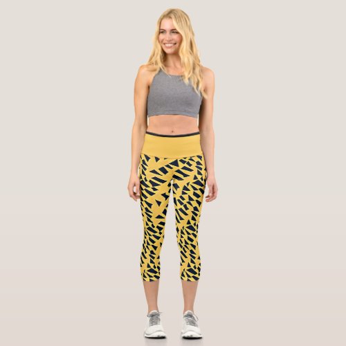 Abstract Mountain Peaks _ Yellow Capri Leggings