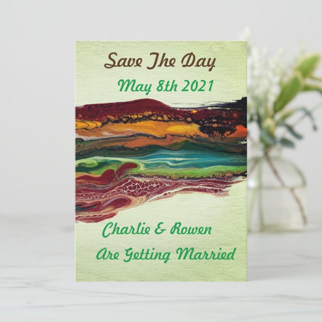 Abstract Mountain Save The Day Wedding Card (Standing Front)