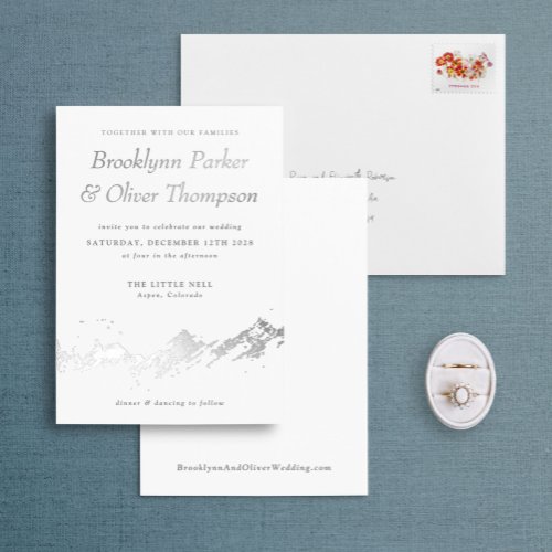 Abstract Mountain Silver on White Wedding Foil Invitation