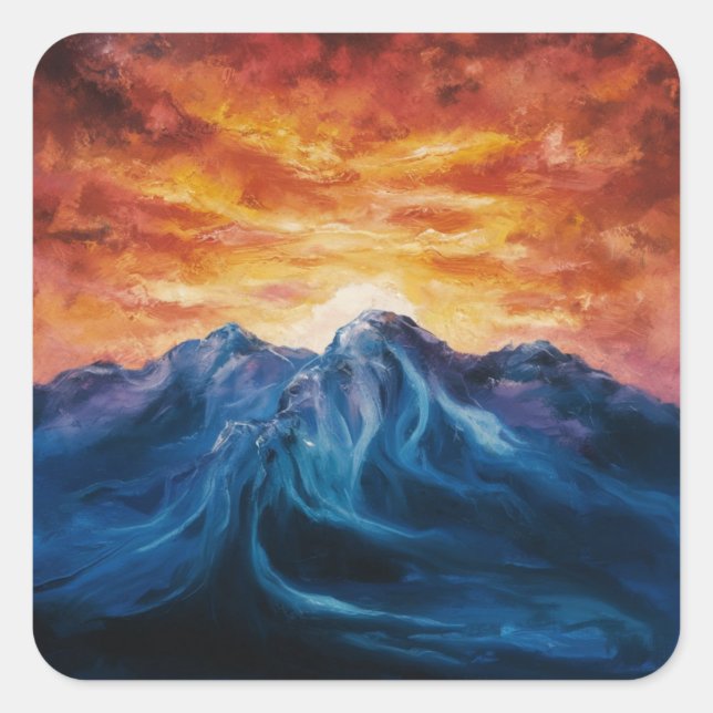 Abstract mountain sunset square sticker (Front)