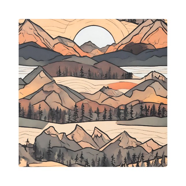 Abstract Mountains and Trees  Metal Print (Front)