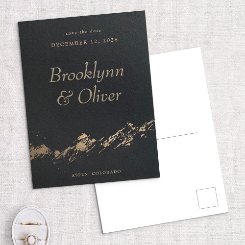 Abstract Mountains Black  Gold Save the Date Announcement Postcard
