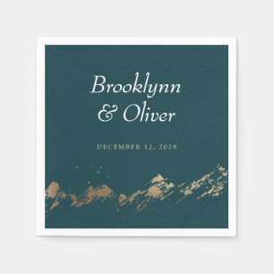 Abstract Mountains Dark Green & Gold Save the Date Napkins