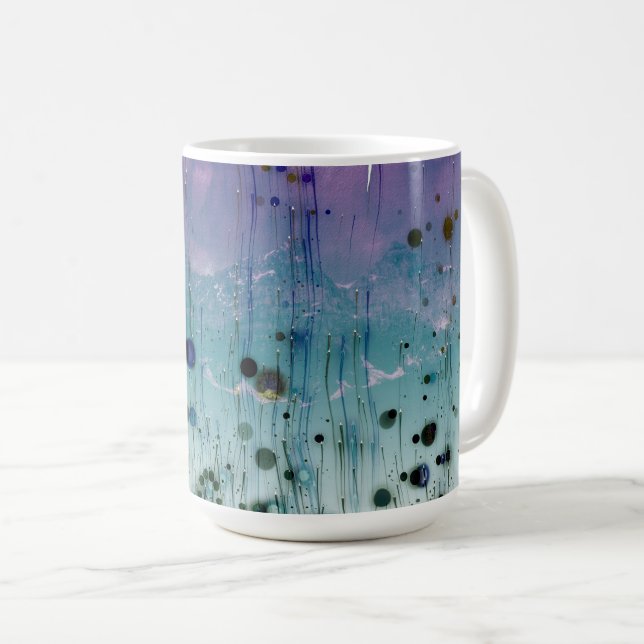 Abstract Mountains & Dots Aqua Purple & Black Coffee Mug (Front Right)