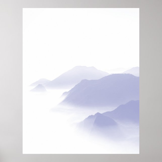 Abstract Mountains Landscape Art Periwinkle White Poster (Front)