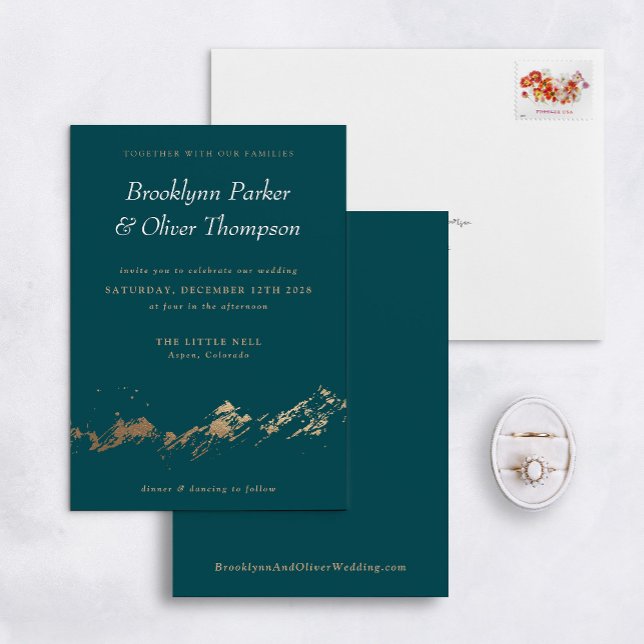 Abstract Mountains Minimal Teal Wedding Invite (Creator Uploaded)