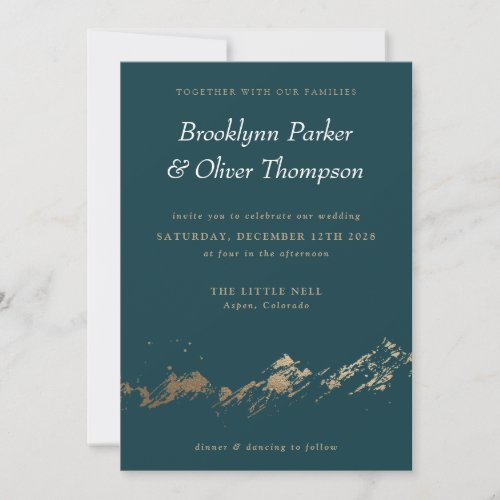 Abstract Mountains Minimal Teal Wedding Invite