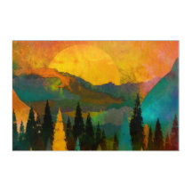 Abstract Mountains & Trees- Mid century modern