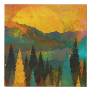 Abstract Mountains & Trees- Mid century modern Faux Canvas Print