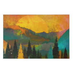 Abstract Mountains & Trees- Mid century modern Faux Canvas Print