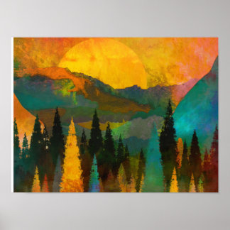 Abstract Mountains & Trees- Mid century modern Poster