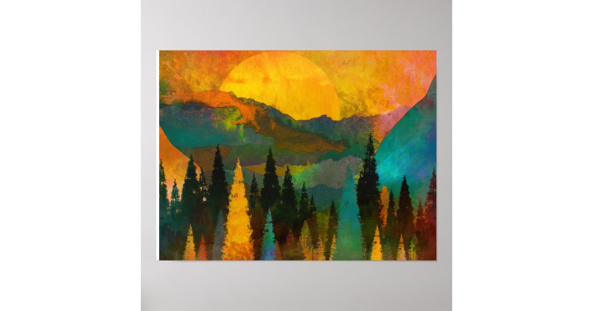 Abstract Mountains & Trees Mid century modern Poster Zazzle