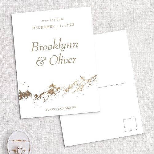 Abstract Mountains White  Gold Save the Date Announcement Postcard