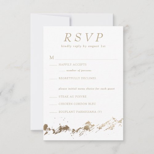 Abstract Mountains White  Gold Wedding RSVP Card