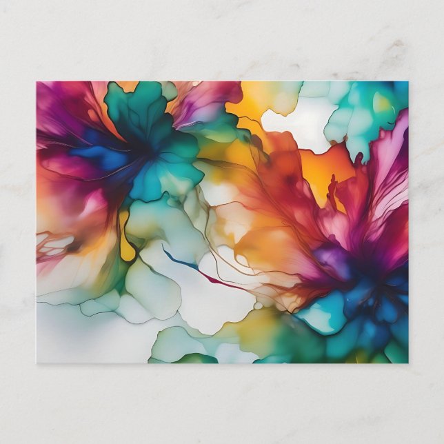 Abstract Movement Vibrant Alcohol Ink Postcard (Front)