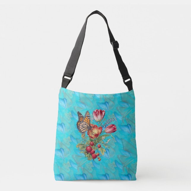 Abstract Moving Butterflies & flowers Crossbody Bag (Front)