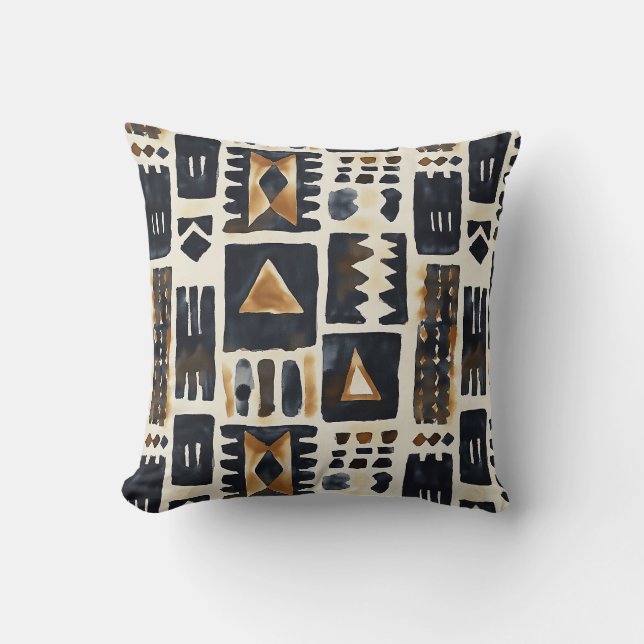 Abstract Mud Cloth Pattern Throw Pillow (Front)