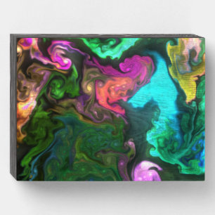 Abstract multi color swirles wood art wooden box sign