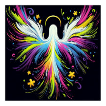 Abstract Multi-Colored Angel on Black Background