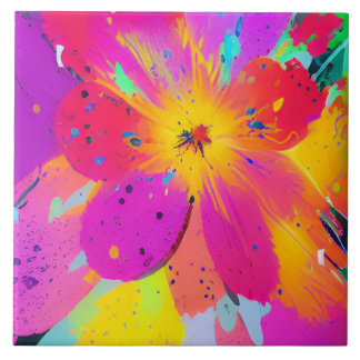 Abstract Multi Colored Flower Ceramic Tile