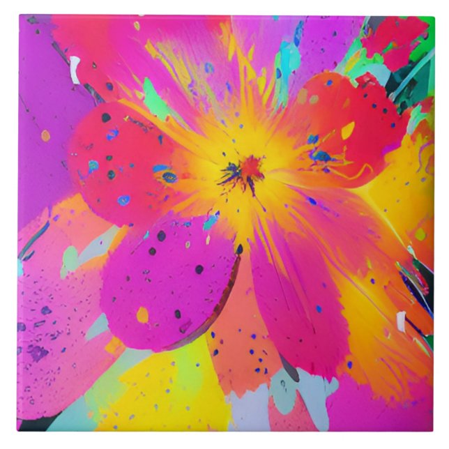 Abstract Multi Colored Flower Ceramic Tile (Front)
