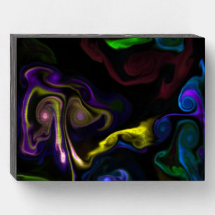 Abstract multi colored swirl wood art wooden box sign