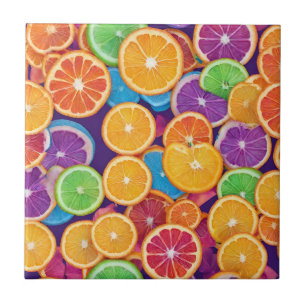 Abstract Multicolor Citrus Slices Ceramic Tile