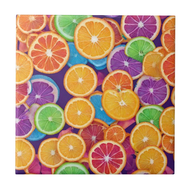Abstract Multicolor Citrus Slices  Ceramic Tile (Front)
