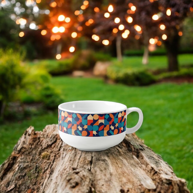 Abstract Multicolor Geometric Shapes Pattern Soup Mug (Soup Mug)