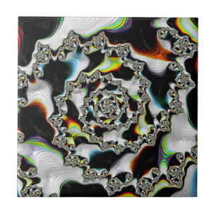 Abstract Multicolor Psychedelic Spiral Fractal Ceramic Tile