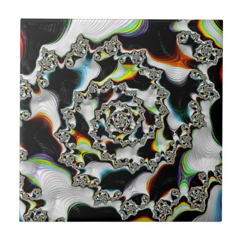 Abstract Multicolor Psychedelic Spiral Fractal  Ceramic Tile