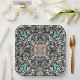 Abstract Multicolor Succulent Garden Rosette Paper Plates